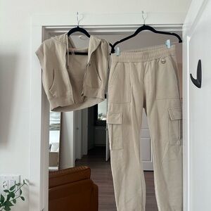 Beige Women's Cargo Pants and Vest Set